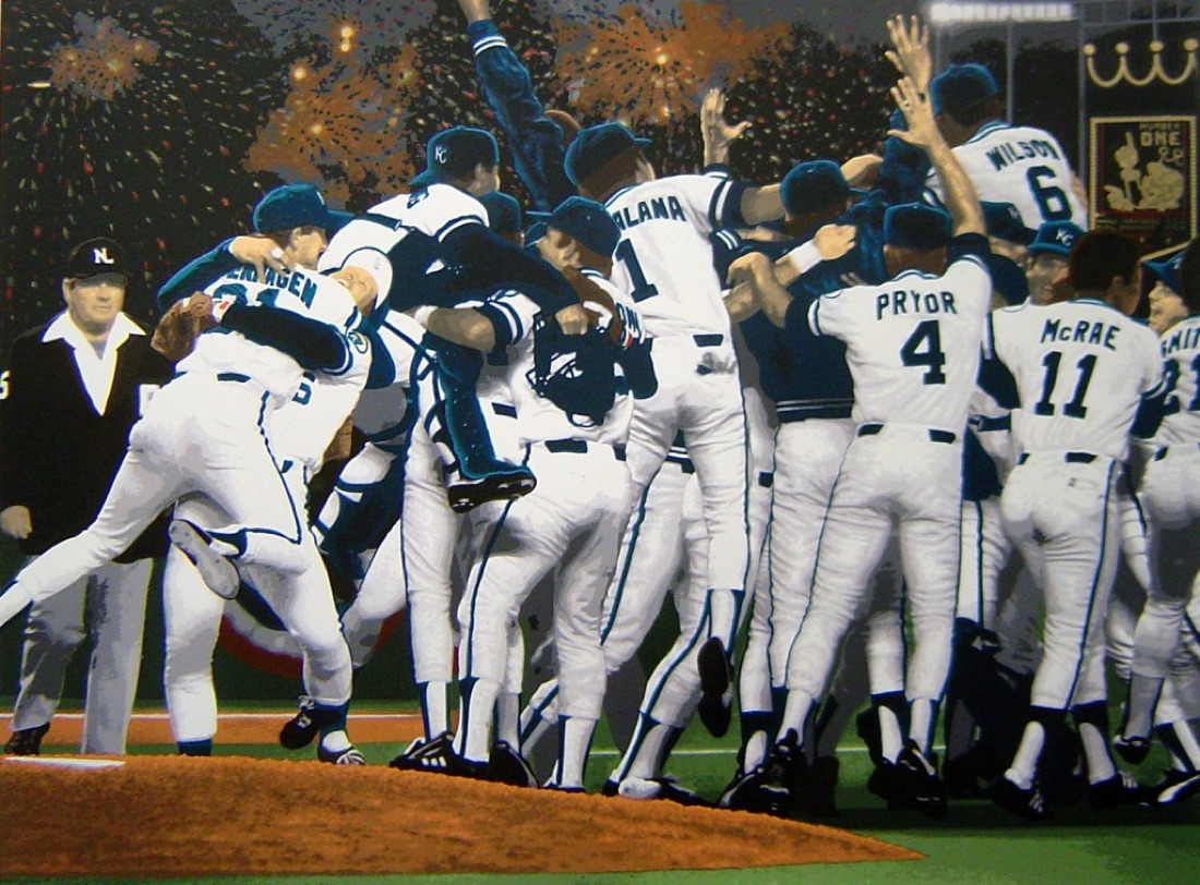 The Kansas City Royals celebrate their 1985 World Series championship